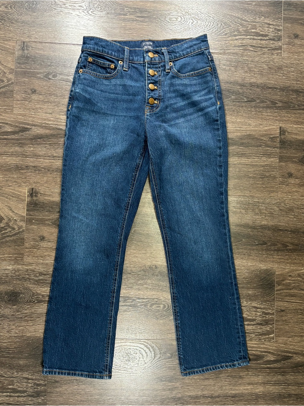 J. Crew Women's Mid Rise Flare Crop Dark Wash Four Button Fly Jeans size 25